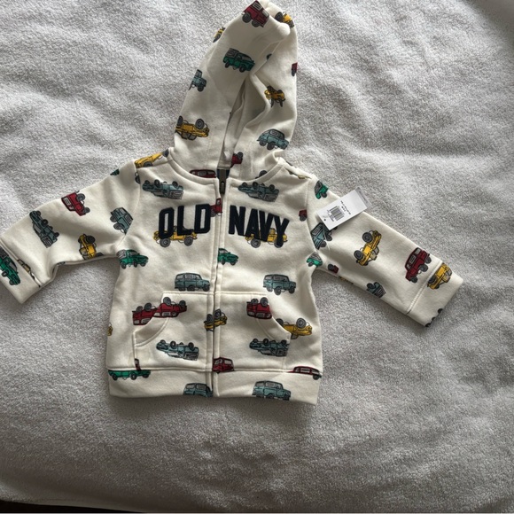 Old Navy Cream Hoodie with Car Pattern - Picture 1 of 1